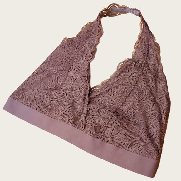Old Navy NWT Lace Bralette Brown neutral bra back close halter Size 2x - Picture 1 of 5